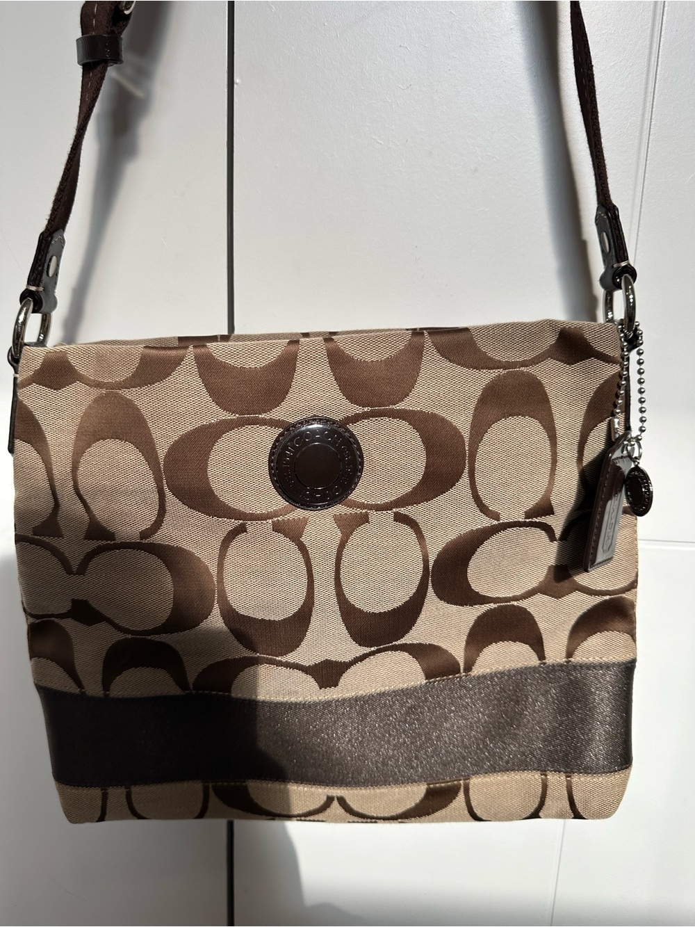 🤎 Coach Signature Canvas Stripe Crossbody Shoulder Bag Purse 🤎